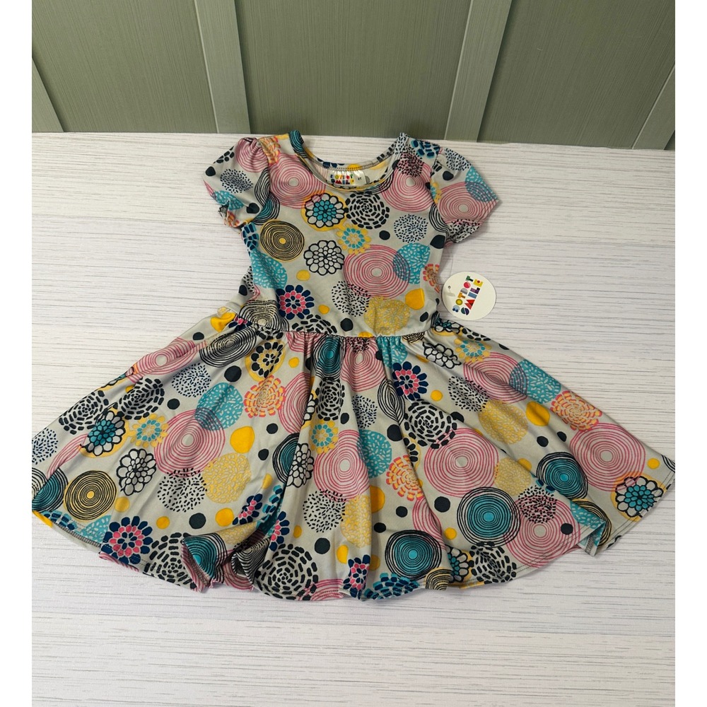 DotDotSmile Girls 2T Short Sleeve Twirl Dress Multicolor Geometric Floral Print